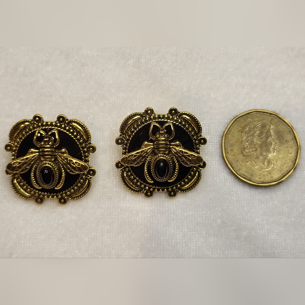 Source Unknown Gold-Tone Bee Earrings with Black Accents - Picture 3 of 3